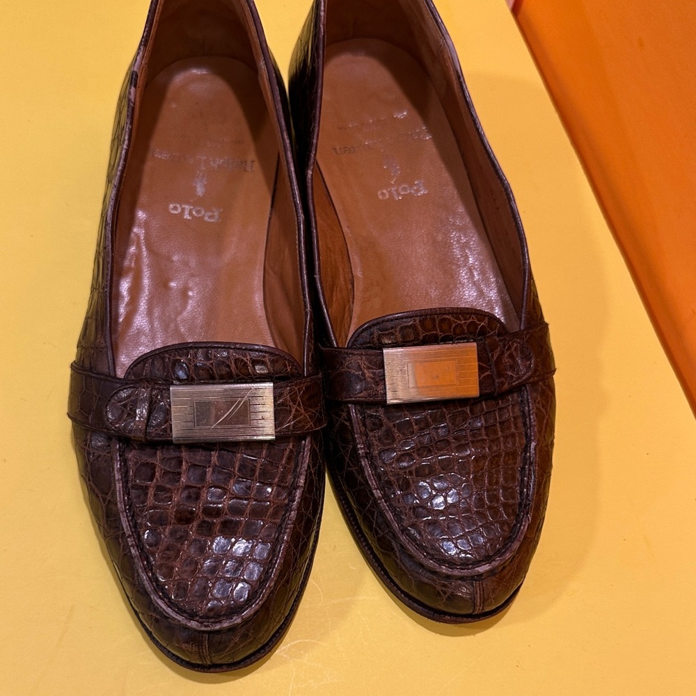 Polo Ralph Lauren Dark Brown Crocodile Pattern Loafers - Picture 2 of 16